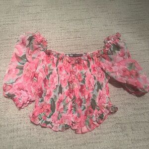 Zara Pink and Green Floral Blouse